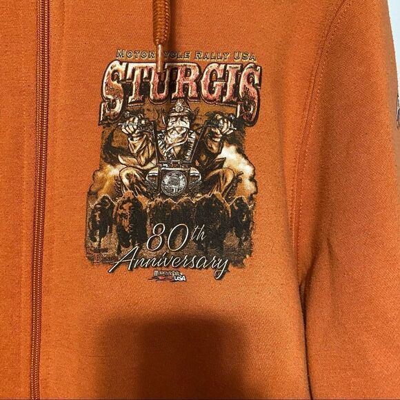 Verde Sturgies 80th Anniversary Motorcycle Rally pumpkin colored zippered hoodie - Picture 3 of 7